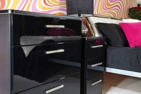 Knightsbridge High Gloss Black 3 Drawer Locker Bedside Cabinet