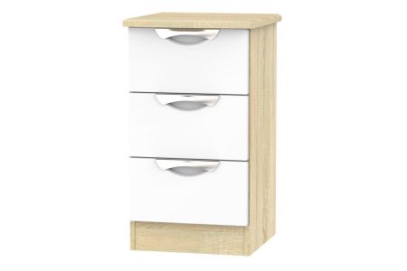Welcome Camden 3 Drawer Bedside Cabinet - White Gloss with Bardolino