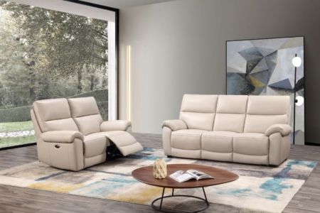 Link Rocco Leather 2 Seater Power Recliner - Chalk