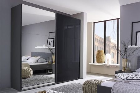 Rauch Halle 175cm Sliding Wardrobe - High Polish Effect Grey (Local Delivery Only)