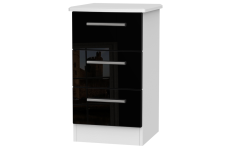 Knightsbridge High Gloss White and Black 3 Drawer Locker Bedside Cabinet