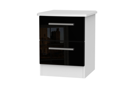 Knightsbridge High Gloss White and Black 2 Drawer Locker Bedside Cabinet