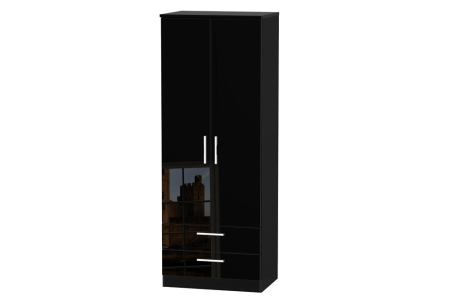 Knightsbridge High Gloss Black 2 Door 2 Drawer Tall Double Wardrobe