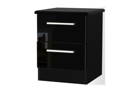 Knightsbridge High Gloss Black 2 Drawer Locker Bedside Cabinet