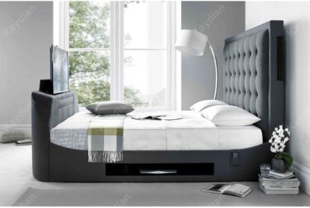 Kaydian Titan Media TV Bed In Marbella Grey Fabric