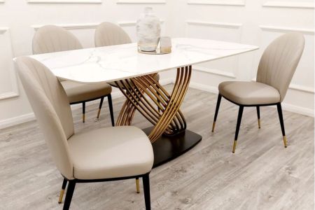Orion Gold 180cm Dining Table with 4 Etta Dining Chairs