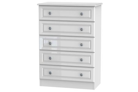 Welcome Pembroke High Gloss White Chest of Drawer - 5 Drawer