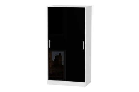 Knightsbridge High Gloss Black 2 Door Wide Sliding Wardrobe